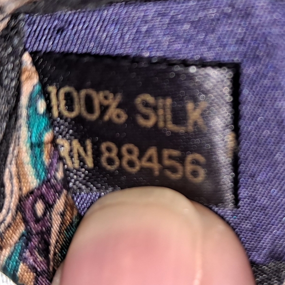 Brandon 💯 Silk Designer Necktie 3.75"x61" Extra Long Black/Turq/Purple Diamonds - Picture 6 of 9